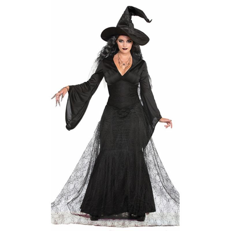

Косплей костюм ведьмы, Хэллоуин костюм ведьмы с черной фатой, День мертвых форма злой ведьмы XXL
