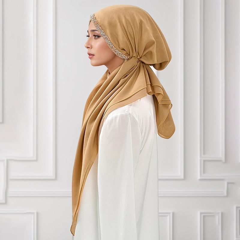 Rhinestone Headband Cap for Woman Muslim Hijab Hat Lady Instant Scarf Islamic Turban