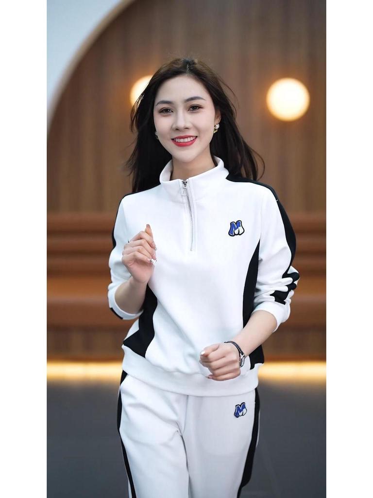 2025 Trendy Slimming Stand-up Collar Sweatshirt & Wide-leg Pants Set for Women - Casual Spring/Autumn Sportswear