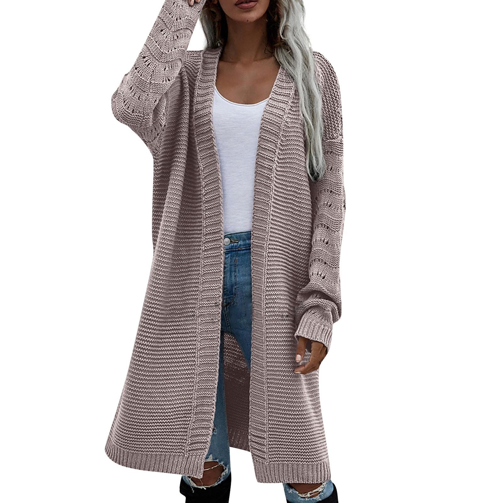 

Женский однотонный длинный повседневный кардиган, вязаный со свободным свитером-пальто One Size