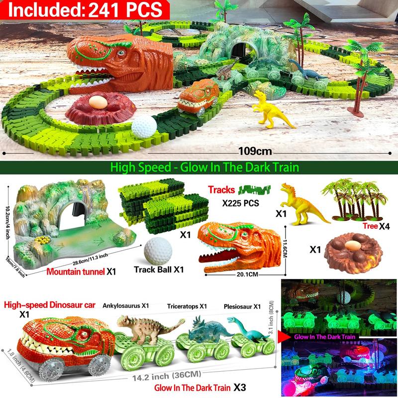 

241pcs Dinosaur Plastic Racing Tracks Railway Toys Bend Flexible Race Track Flash Light Car Educational Toys for Children Gift