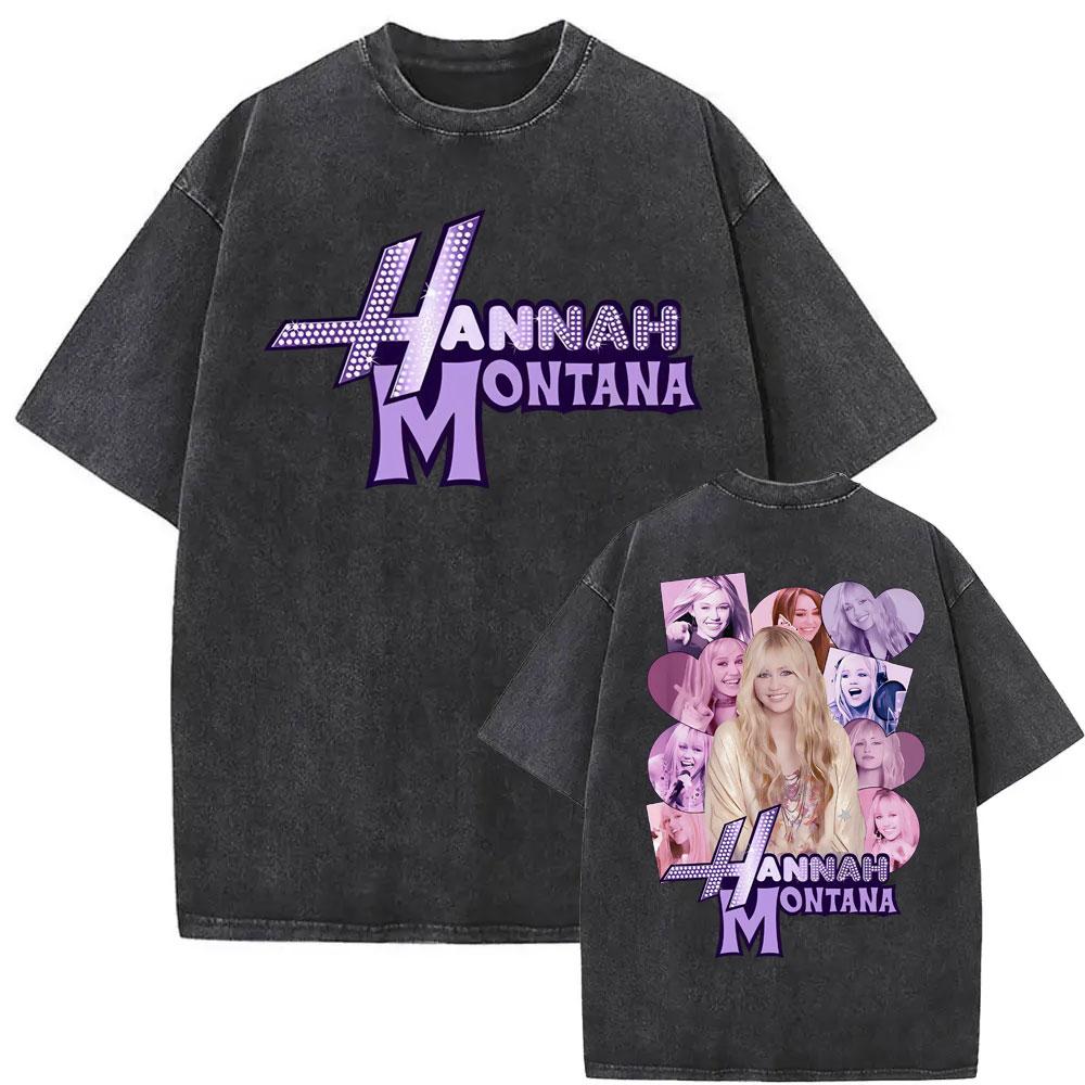 Pop Star Hannah Montana Emotions Pink T Shirts Unisex Women Fashion Trend Vintage Washed Tshirt Aesthetic Cotton T Shirt Tops S