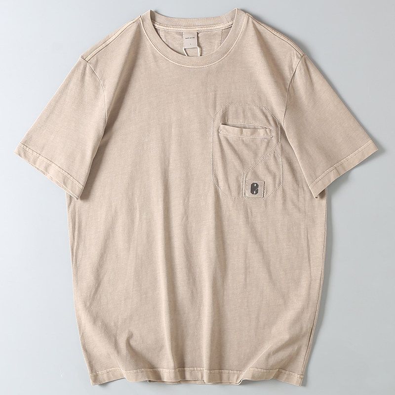 Designer Pocket-Decorated Summer Men's Vintage Washed Cotton Skin-Friendly Breathable Crew Neck Short-Sleeve T-Shirt