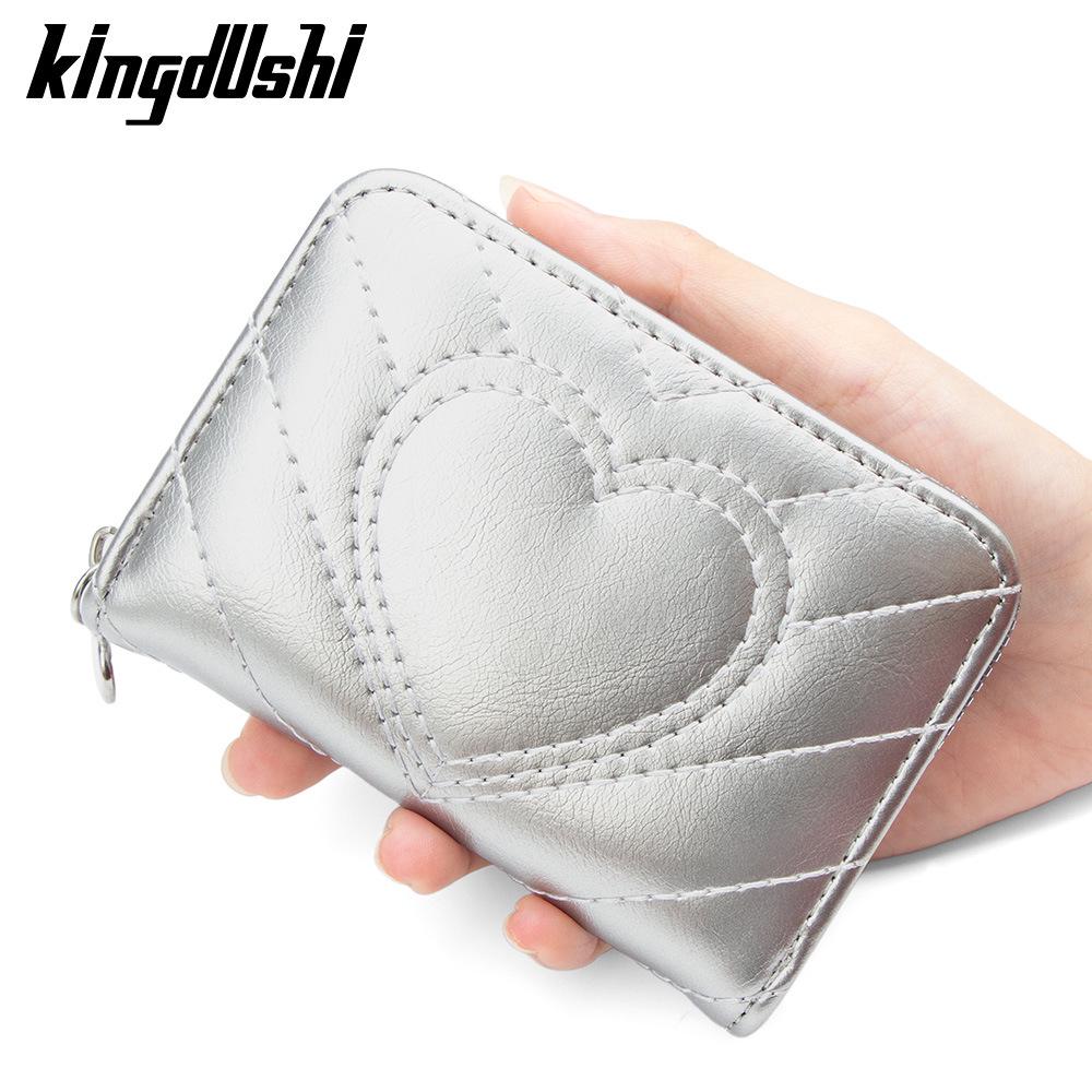 New Embroidered Heart Accordion Card Holder Coin Purse with Multi-Card Slots and Large Capacity Zipper.