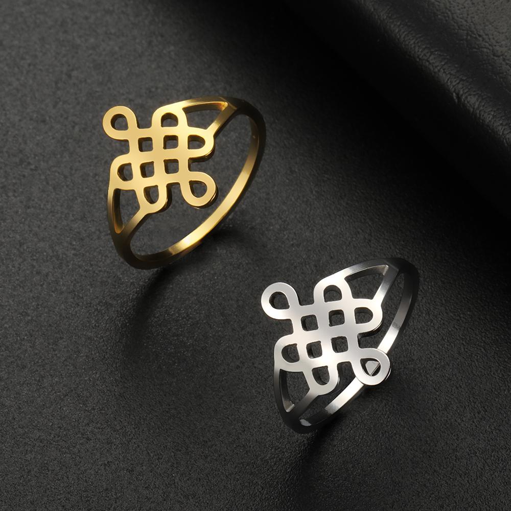 Dawapara Classic Chinese Mystic Knot Ring for Women Infinite Symbol Good Luck Peace Amulet Stainless Steel Wedding Band