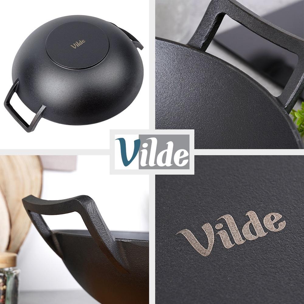 Wok de Ferro Fundido Frigideira Profunda para Fritar e Cozinhar Lentamente Pratos Asiáticos 36 cm