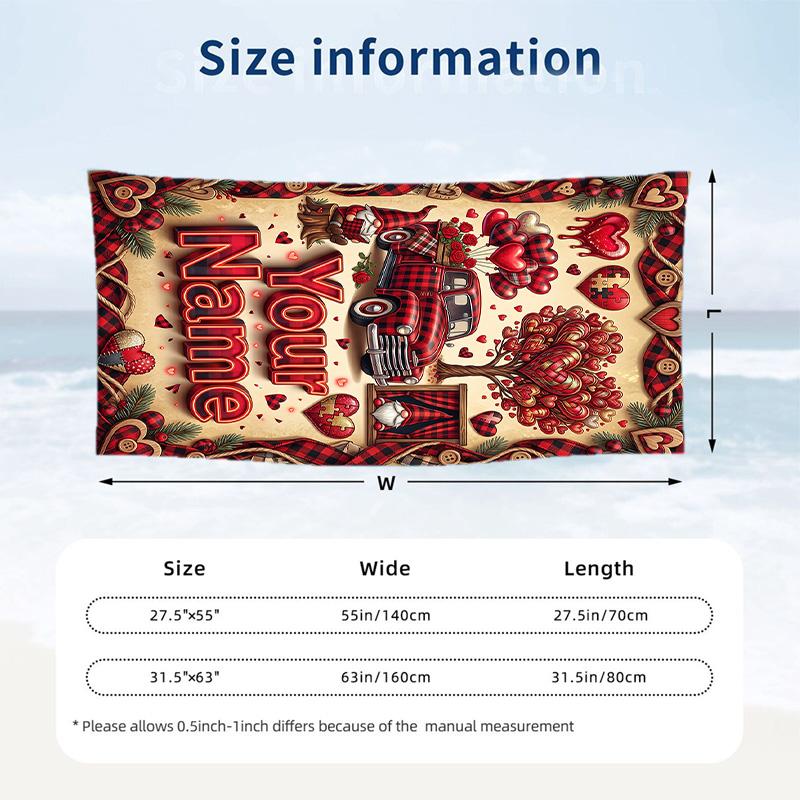 Valentine Love Theme Beach Towel Personalized Custom Name & Text Soft Quick Dry Beach Towel for Swimming Travel