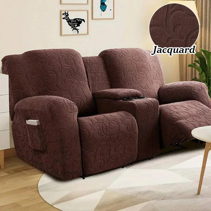 

Soft Fleece Loveseat Recliner Sofa Cover with Center Console 2 Seater Stretch Jacquard Recliner Sofa Cover Living Room Decor 2 Seater