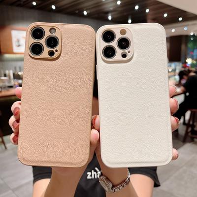 Luxe Leertextuur Hoesje voor iPhone 15 14 11 12 13 Pro MAX Mini XR X XS 7 8 Plus SE 2022 Siliconen Vierkant Frame Schokbestendig Cover