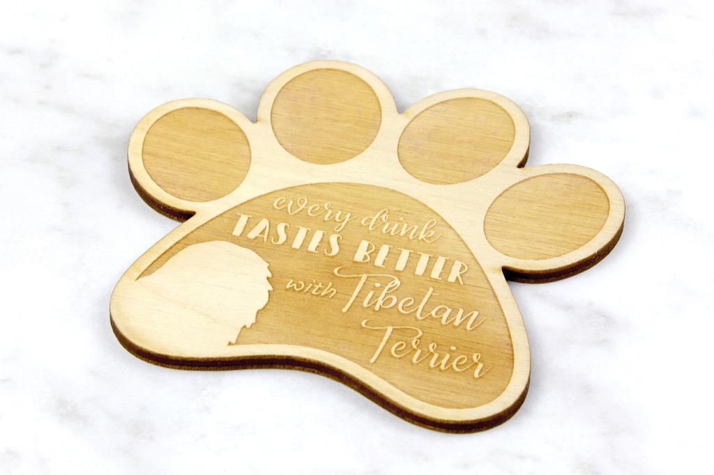 Tibetan Terrier, Tsang Apso, Dokhi Apso - Mug coaster, engraved coaster with dog, gift for dog lover by Art-Dog brand