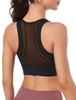Yvette Sports No Front Sweat Quick High High 3D Integrated Black Bra, Bounce, Opening, Women's, Mesh, Absorbent, Drying, Underarm, Support, Cut, Cup,