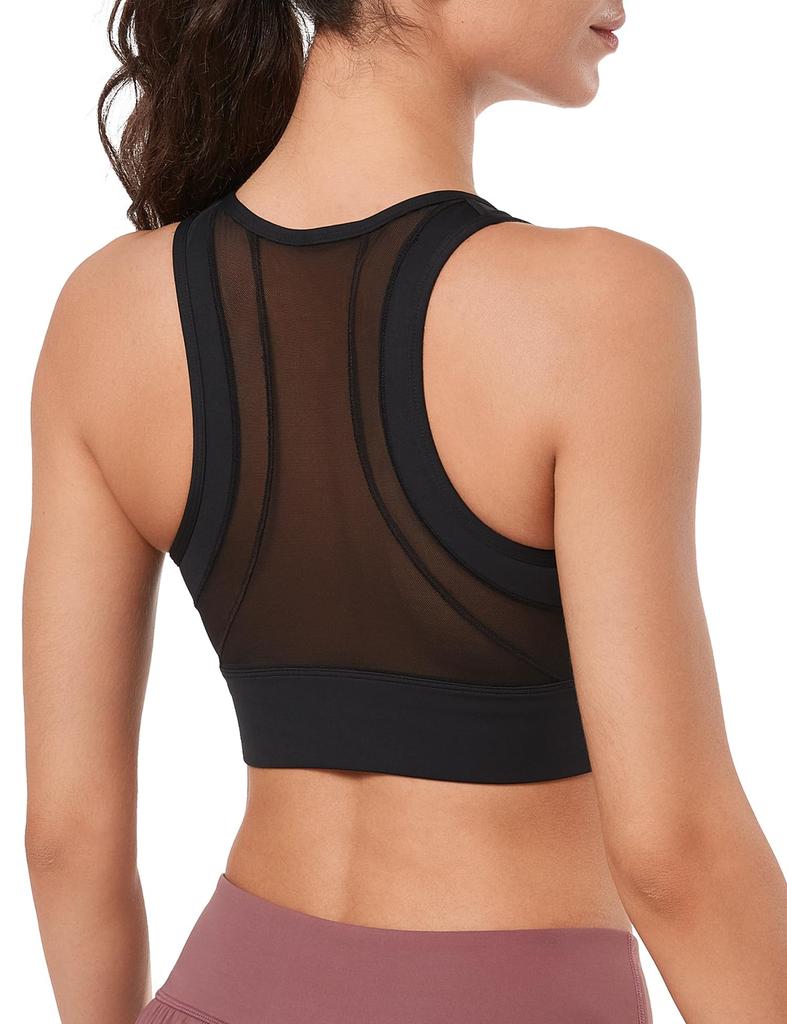 Yvette Sports 3D Integrated Size M Black Women's Bra, No-Sway, Open-Front, Mesh, Sweat-Wicking, Quick-Drying, High-Support, Cut, Cup, Wireless,