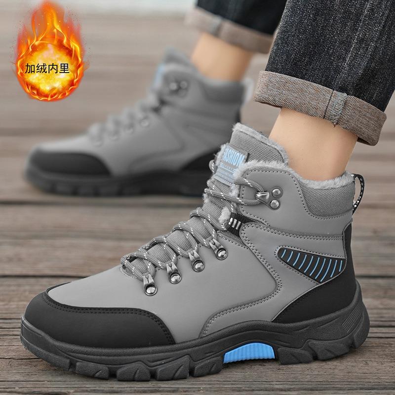 Botas de Invierno Forradas de Lana para Hombre Botas de Senderismo Antideslizantes para Exteriores Zapatos Casuales Cálidos de Caña Alta