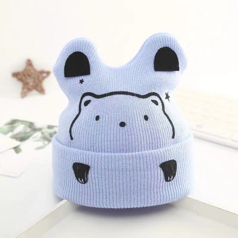 Knitted Cute Children Hats Autumn Winter Unisex Infant Hood Cartoon Baby Warm Hat Hug Bear Print