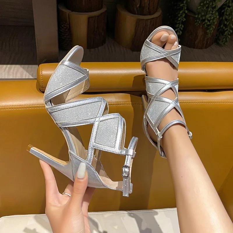 Fashion 2024 Brand Ladies Shoes Buckle Strap Women's Sandals Fashion Peep Toe Dress Sandals Women Summer Plus Size Heeled Sandalszapatos