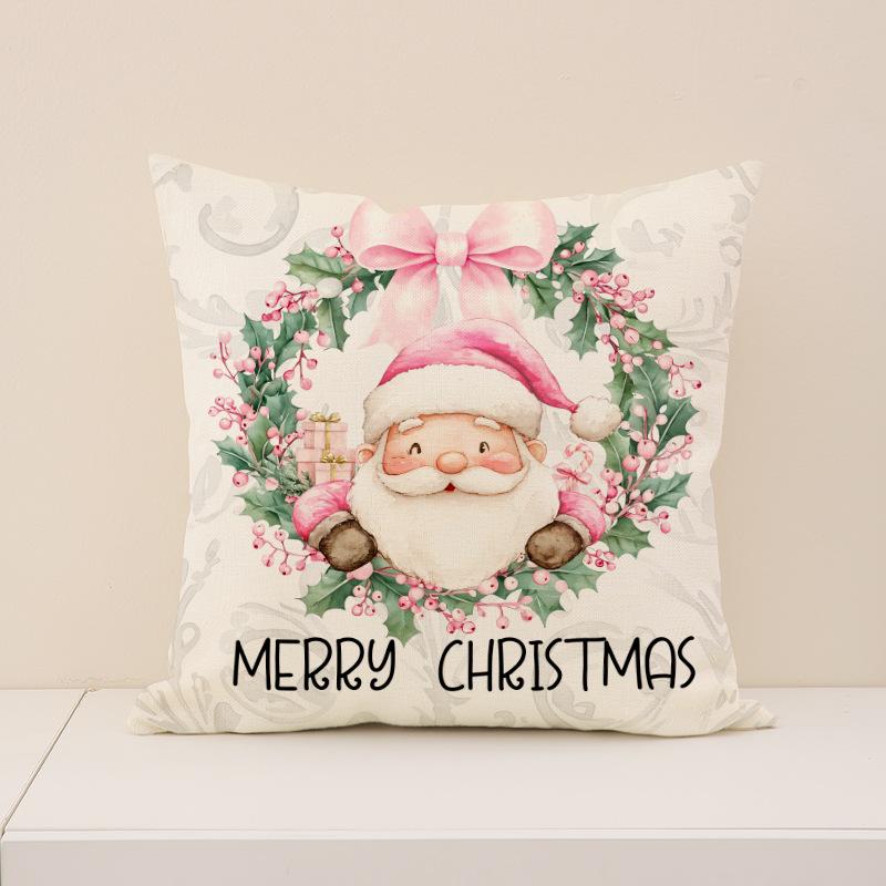 

Розовый Рождественский Набор Подушек, Льняная Подушка для Автомобиля с Принтом, Праздничное Оформление Атмосферы, Диванная Подушка 45 * 45Cm (single pillowcase)