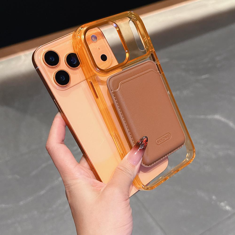 KEYSION Magnetic PU Card Holder Bag Phone Case for MagSafe for iPhone 17 Pro Max 17 Air Transparent TPU+PC Shockproof Back Cover