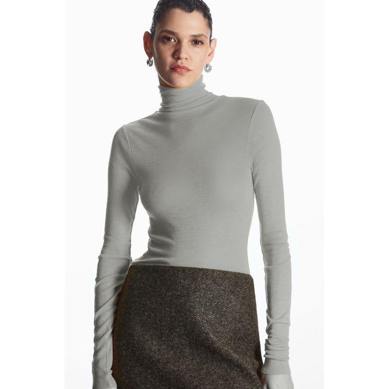 

Mernu Wool Blend Sweater Turtleneck Regular Creamy-white Slim fit Slimming Angora Knit Bottoming Shirt Gray L
