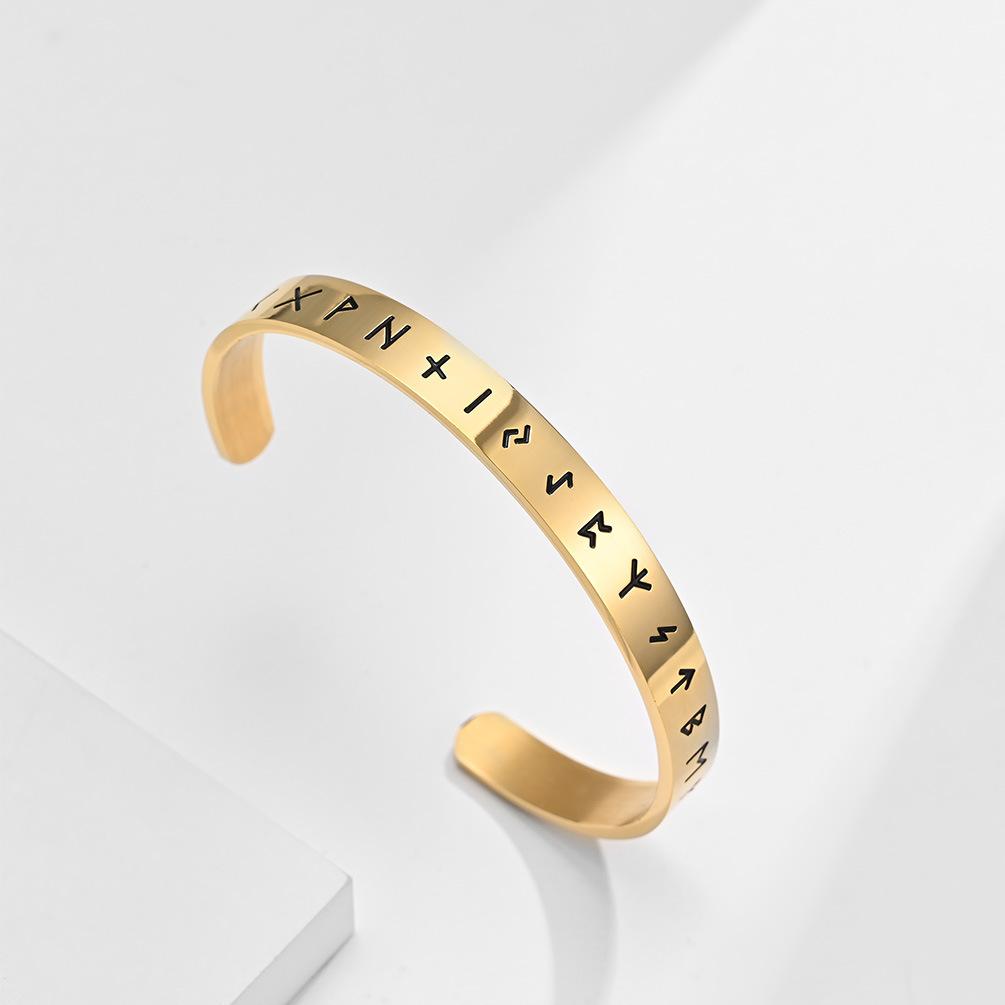 Titanium Steel Jewelry Nordic Viking Text Open Bracelet Viking Totem Mens and Womens Bracelet Handpiece