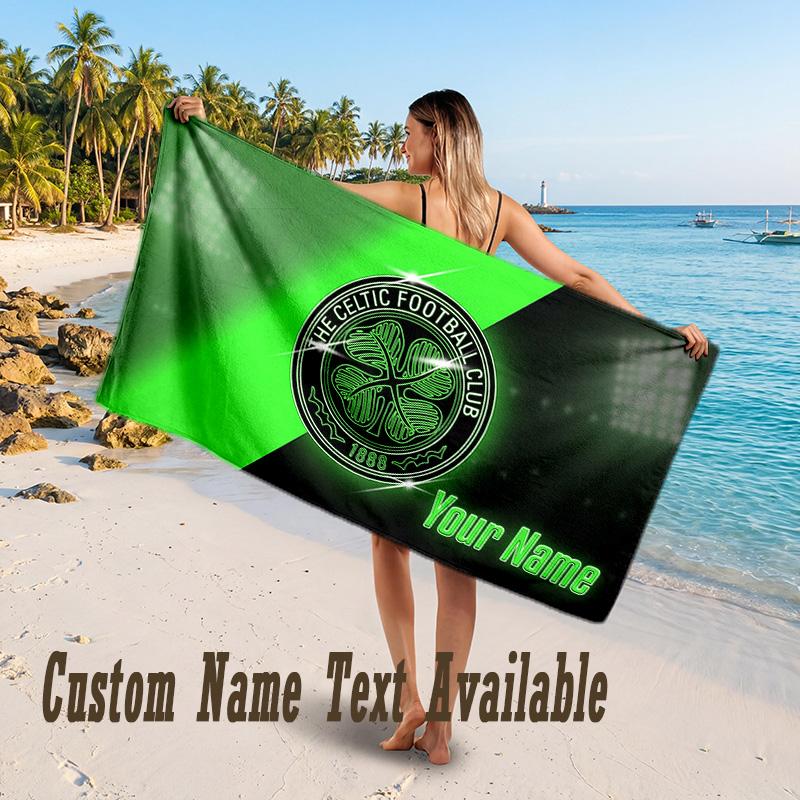 Celtic FC Design Beach Towel Custom Text Large Towel for Beach Vacation