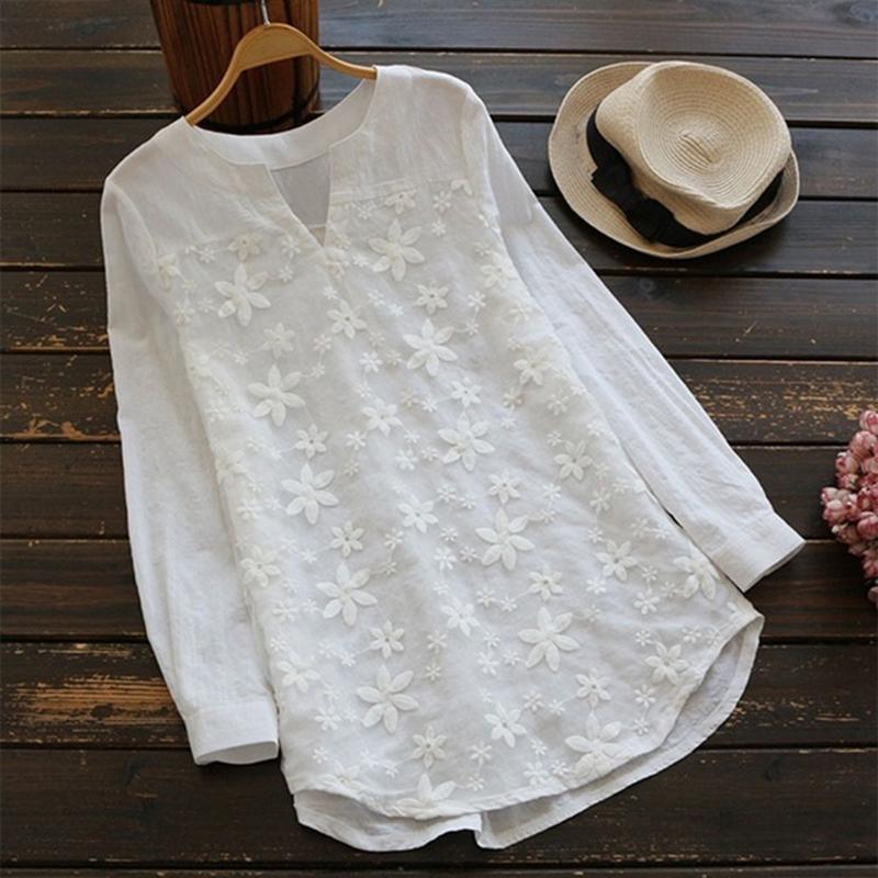 Buy Women's Fashion Summer Tshirt VNeck Long Sleeved Linen Shirt