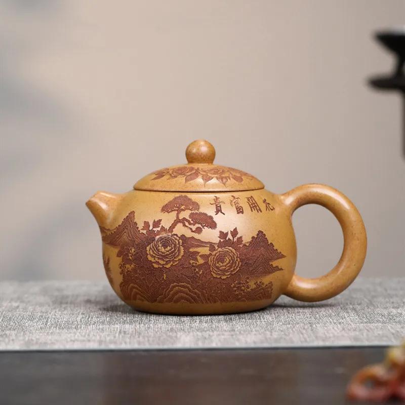 Tradition Yixing Purple Clay Teapot Handmade Flower Bird Tea Pot Household Beauty Xishi Kettle Chinese Zisha Tea Set 250ml