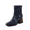 Krazing Pot Polyurethane Autumn Winter Shoes 47 Size 48 Chelsea Boots Gingham Prints Square Toe Plus Size Keep Warm Ankle Boots