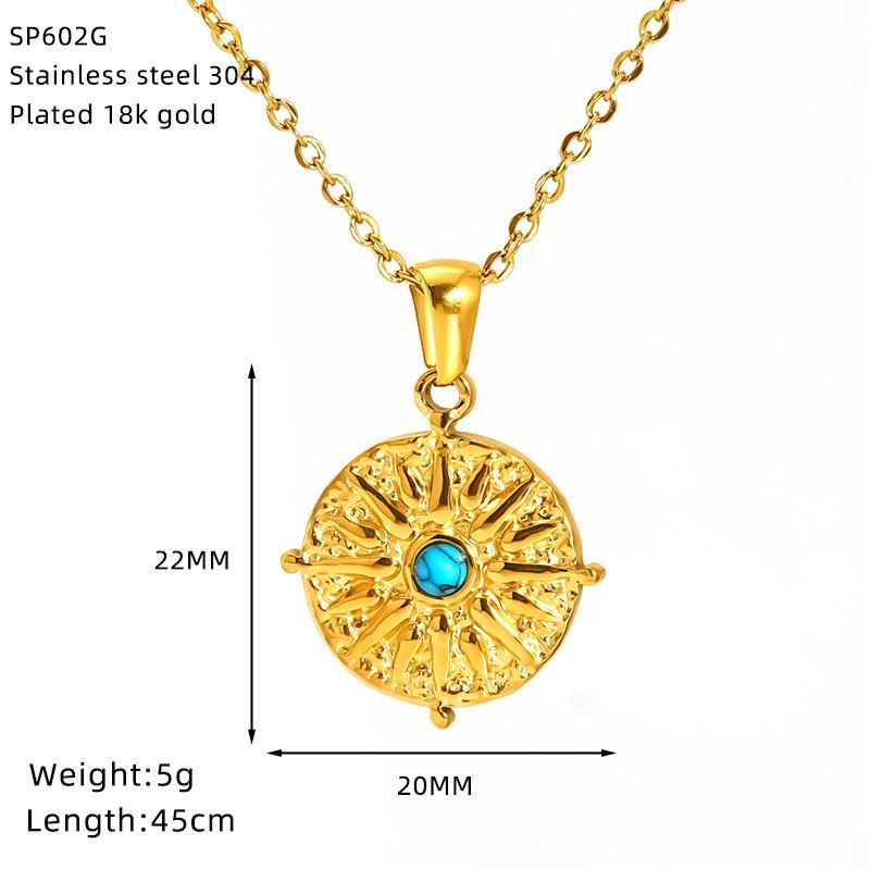 Retro Turquoise Titanium Steel Necklace Medium Antique Temperament Simple Light Luxury Pendant Spot
