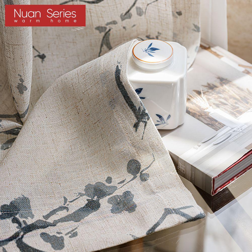 1PC Nuan Series Linen Texture Printed Sheer Curtain New Chinese Ink Bamboo Pattern Tulle for Living Room Bedroom Balcony Window Home Decor