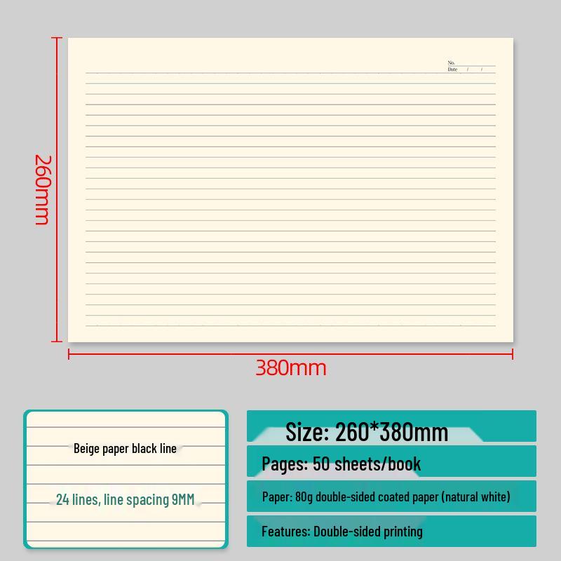 A3 Large Horizontal Line Paper Notebook - Single Line for Office, Student Mind Maps, Drafts