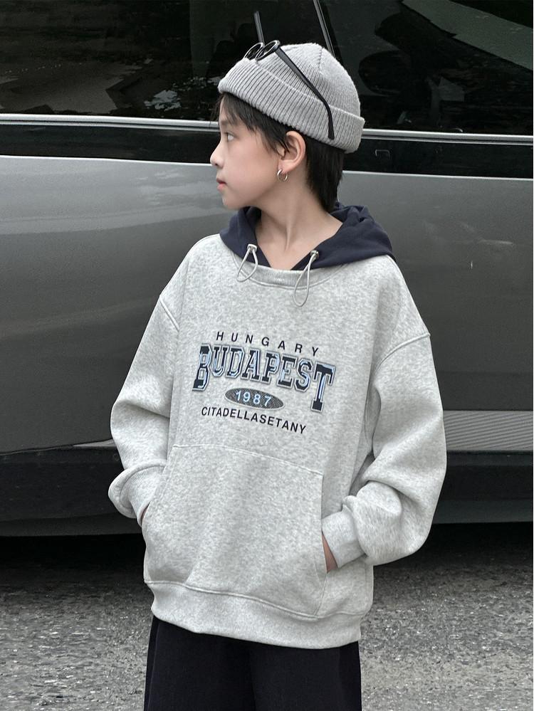 2025 Autumn/Winter Unisex Korean Style Fleece Hoodie for Medium & Large Children
