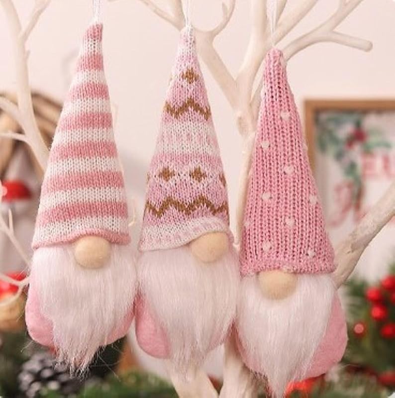 3 Stück Weihnachts-Hängedekorationen, Schwedische handgefertigte Plüsch-Weihnachtsmann-Elfen, Feiertags-Baumschmuck, Weihnachtsdekoration für Zuhause
