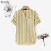 ZANZEA Women Casual V-Neck Short Sleeve Loose Stripe Blouse