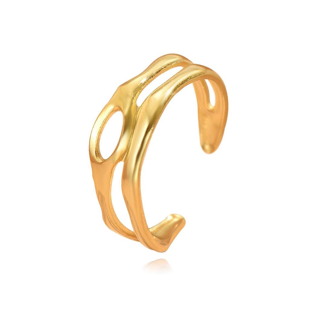 Cross-border Irregular Shaped Hollow Stainless Steel Adjustable Gold Plated Ring