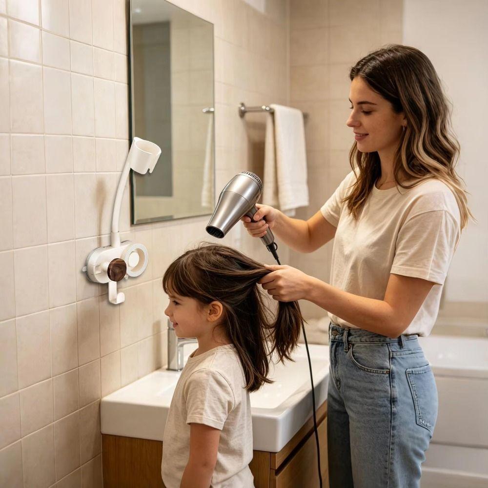 360 Degree Rotation Hair Dryer Holder Non-punching Blow Dryer Storage Shelf Toilet Organization