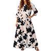 Damen Freizeitmode Blumenmuster Dreiviertelarm Langes Kleid mit Taschen