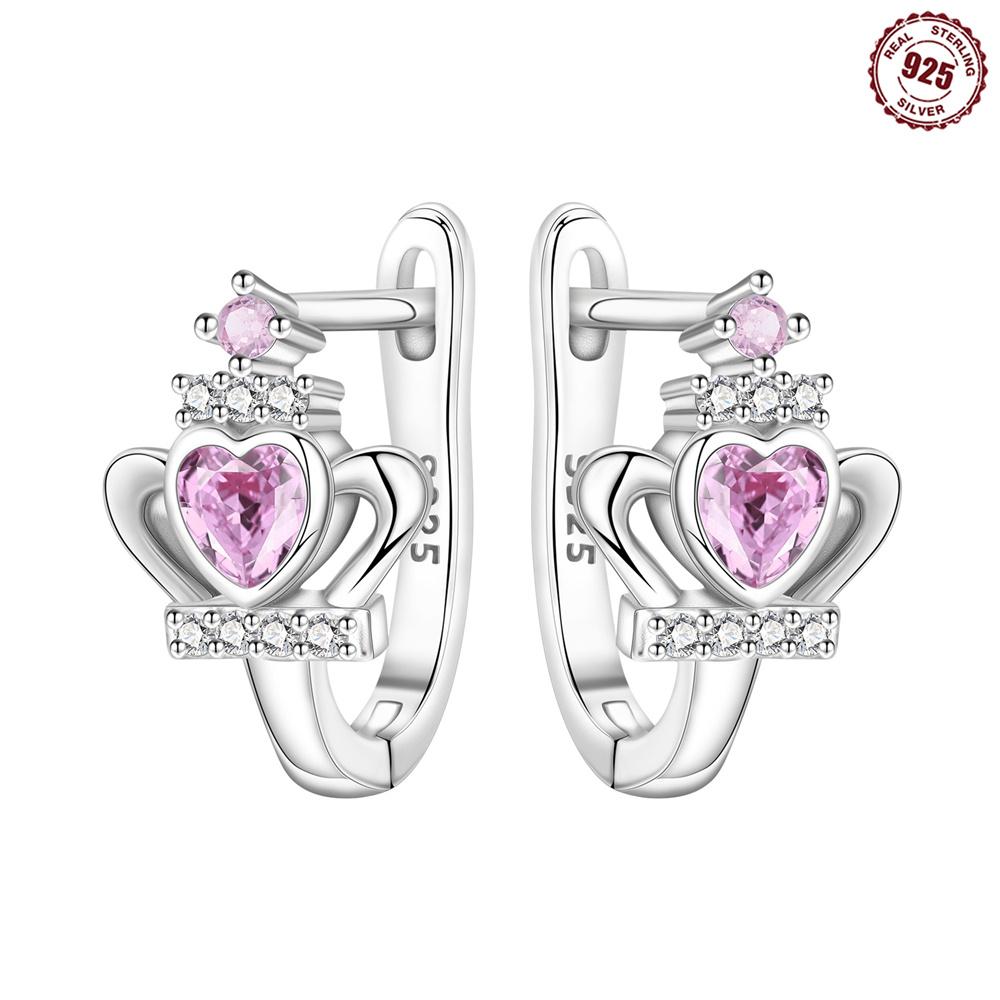 925 Sterling Kupfer kreative rosa Kronen Ohrringe, elegante und schlichte Ohrringe, Zirkon gefertigt für den täglichen Gebrauch und zur Präsentation