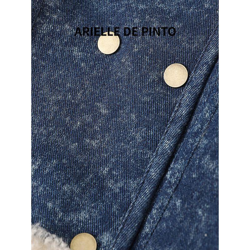 French Arielle De Pinto Girls' Winter Denim Jacket Warm Clothing Thickened Wool Sweater