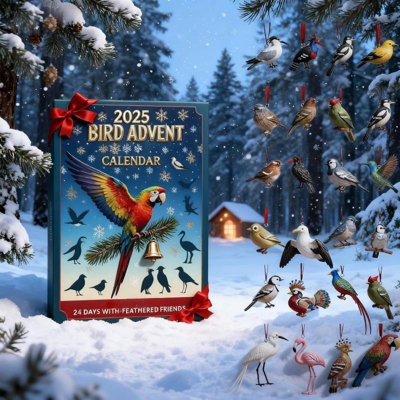 Calendar de Advent Păsări 2025, Calendar de Advent Păsări de Crăciun 24 Zile, Decorațiuni Păsări Plate 2D Acrilice pentru Agățat în Pomul de Crăciun
