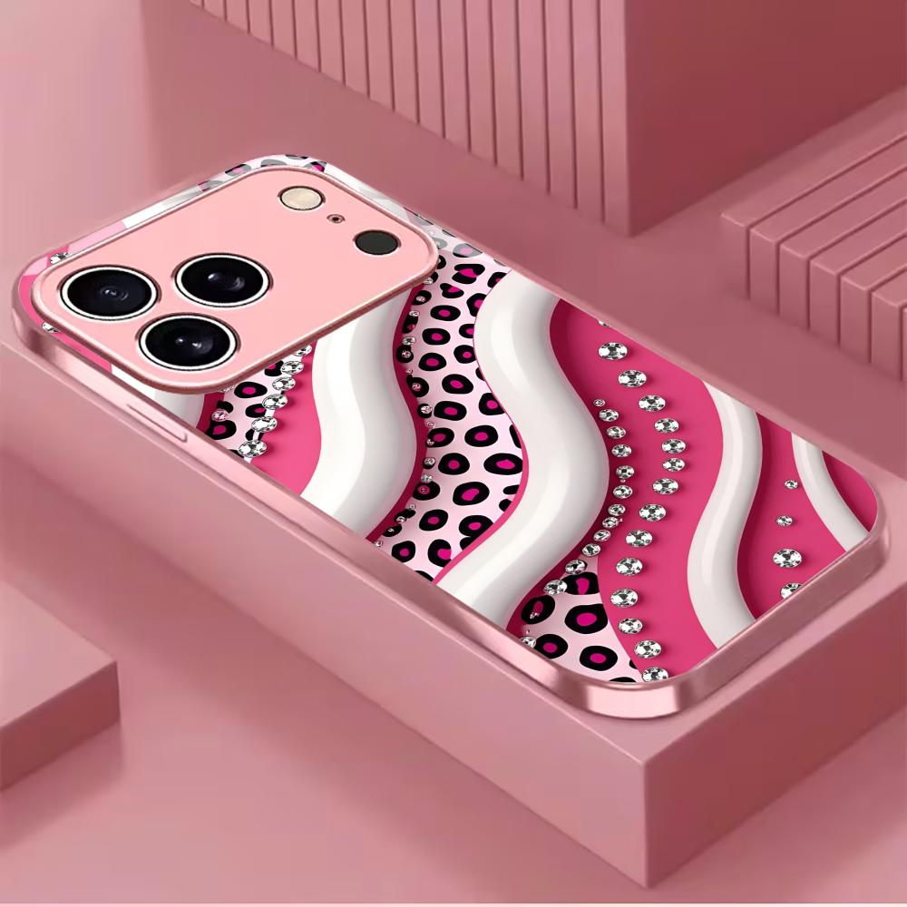 Trendy Pink Leopard Print mobile phones Glass phone case for iphone 17 pro max cover for iPhone 17 16 15 14 13 12 11pm Pro Plus