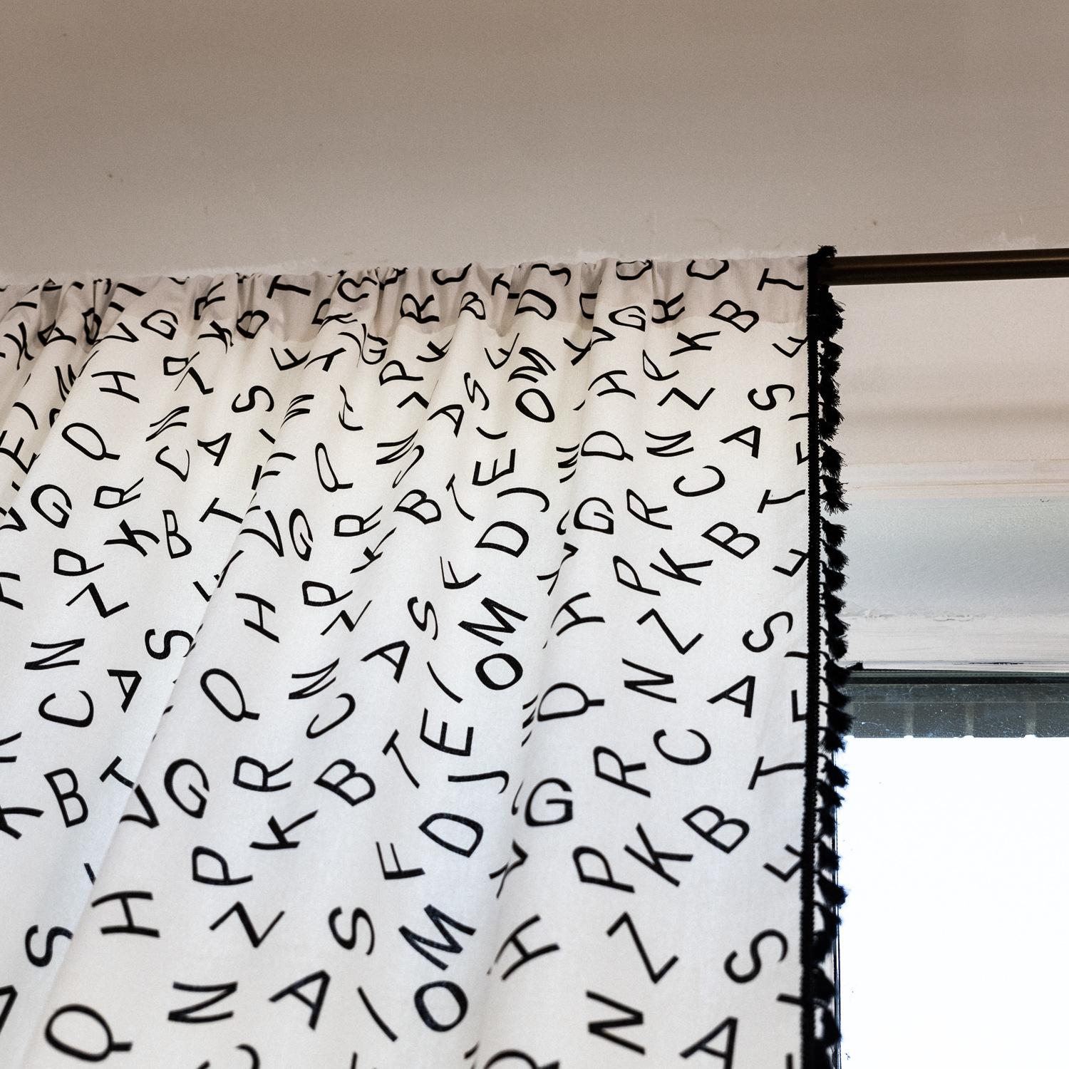 

Curtain Finished Nordic Letter Printed Coffee Curtain Black Lace Kitchen Blackout Half Curtain Height 90cm * Width 60cm