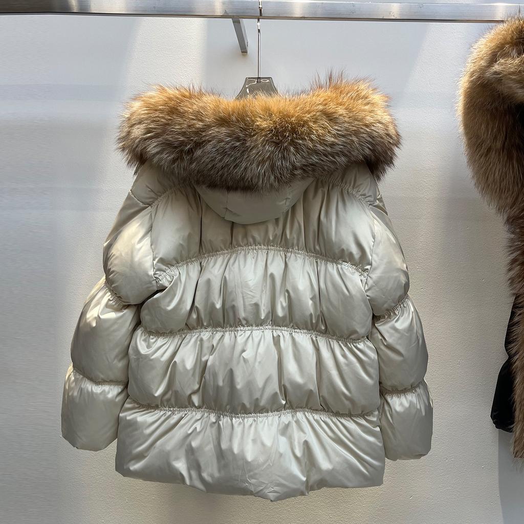 European winter new fur fox big fur collar hooded down jacket women's short loose waist thickened coat