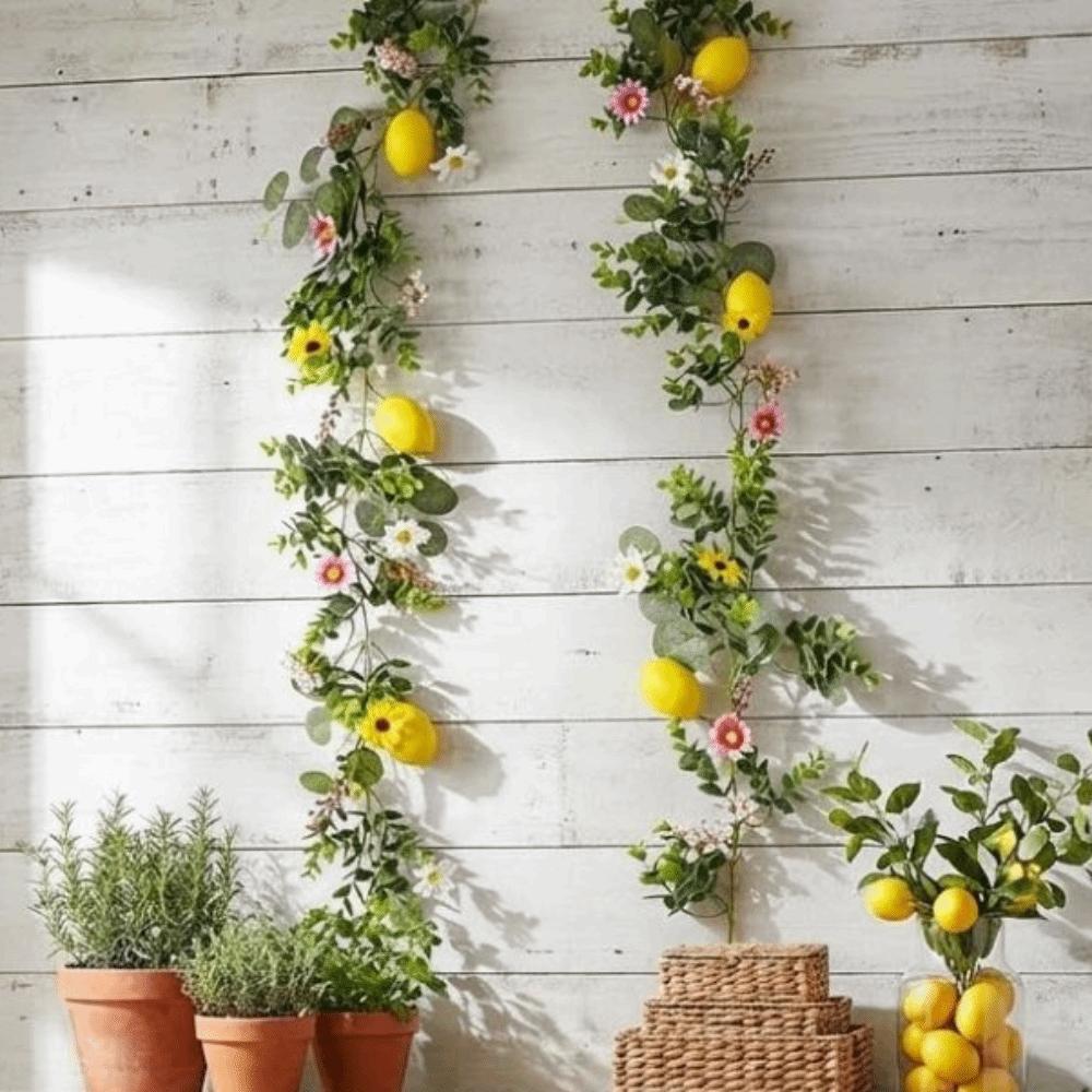 Silk Flowers Artificial Lemon Vine Green Leaves Faux Lemon Branch  Wedding Centerpiece