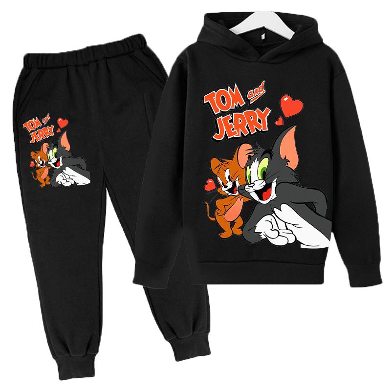 2026Autumn Casual tom jerry Cartoon Kids Boys Girls Print cool Long Sleeve Fleece Hooded Sweatshirt Long Pants Suit Festival Outdoor