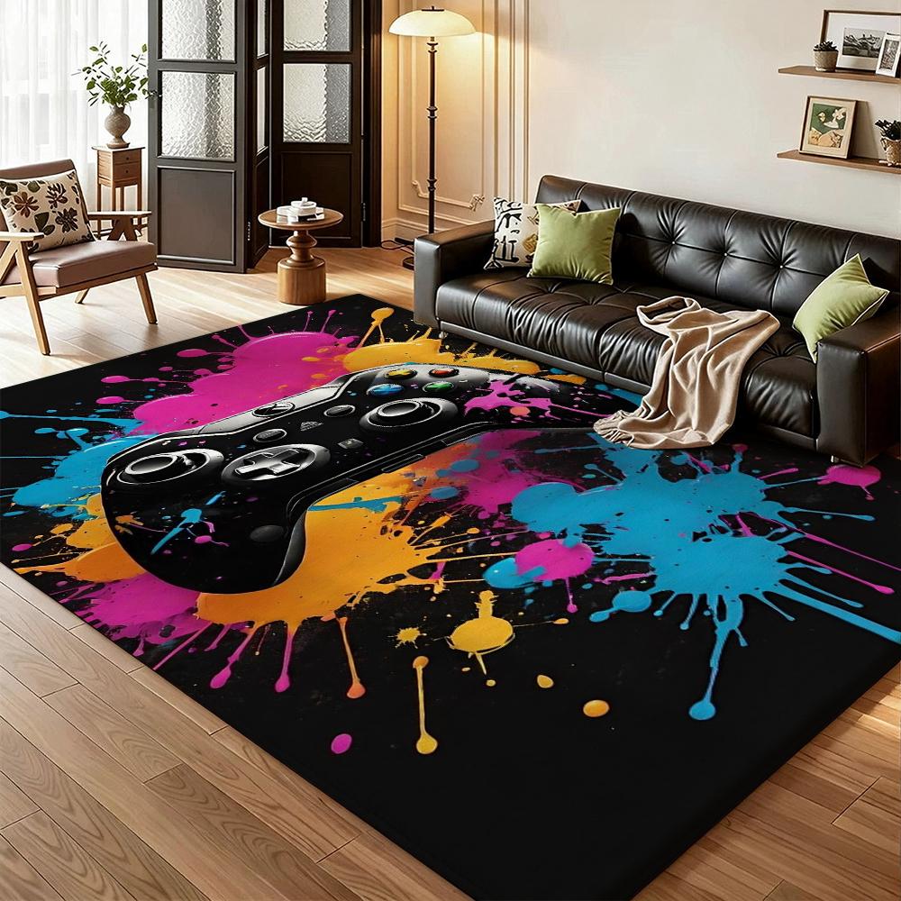 Gamepad Splash Art Indoor Rug Nonslip Durable Carpet For Boys Bedroom Gaming Room Home Decor Memorial Gift