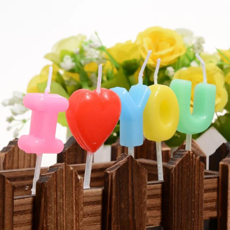 I Love You Letter Happy Birthday Candles Novelty Anniversary Wedding Romantic Toothpick Cake Candles Party Decor Candles