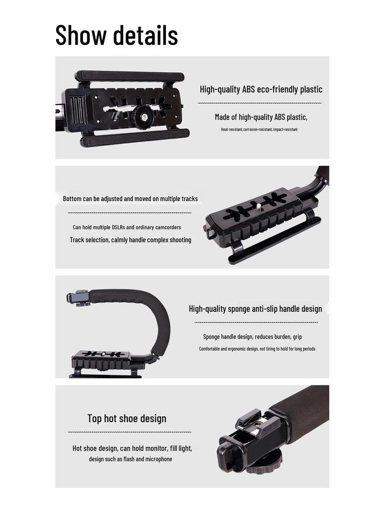 Portable U-Shaped Handheld Stabilizer with Flash Mount for SLR Cameras and Mobile Phones