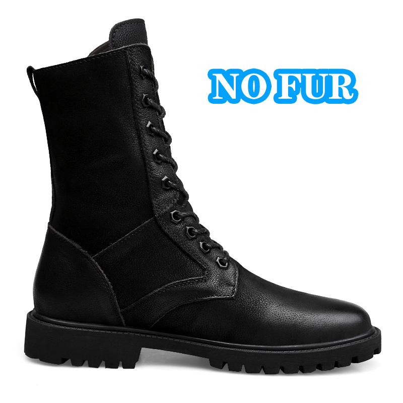 Fashion Outdoor Genuine Leather Motorcycle Boots Mens High Quality Cowboy Boots Comfortable Warm Plush Fur Mid-Calf Boots High Top Shoes