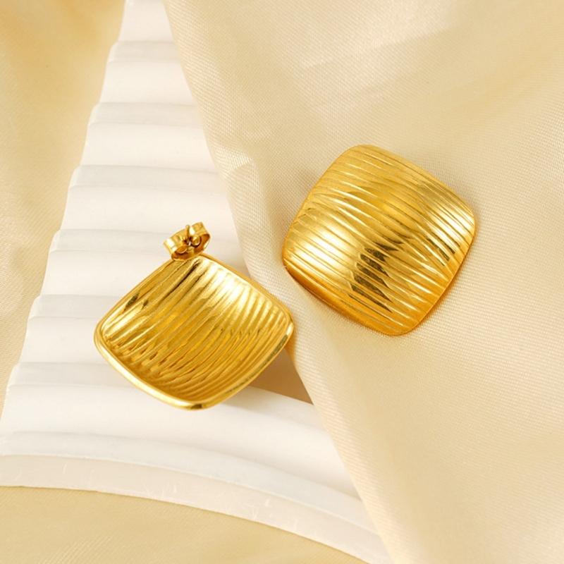 Gold Striped Earrings Stainless Steel Ear Studs Geometric Striped Ear Jewelry Suitable for Fashionable Teens Present