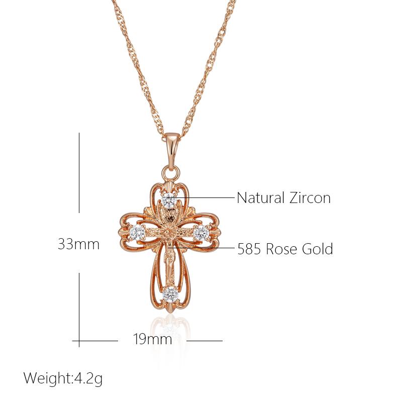 Różowo-złoty kolorowy naszyjnik z zawieszką Krzyż Cerkiewny Prawosławny Dla Kobiet Naturalny Cyrkon Akcesoria Krucyfiks Biżuteria z Jezusem